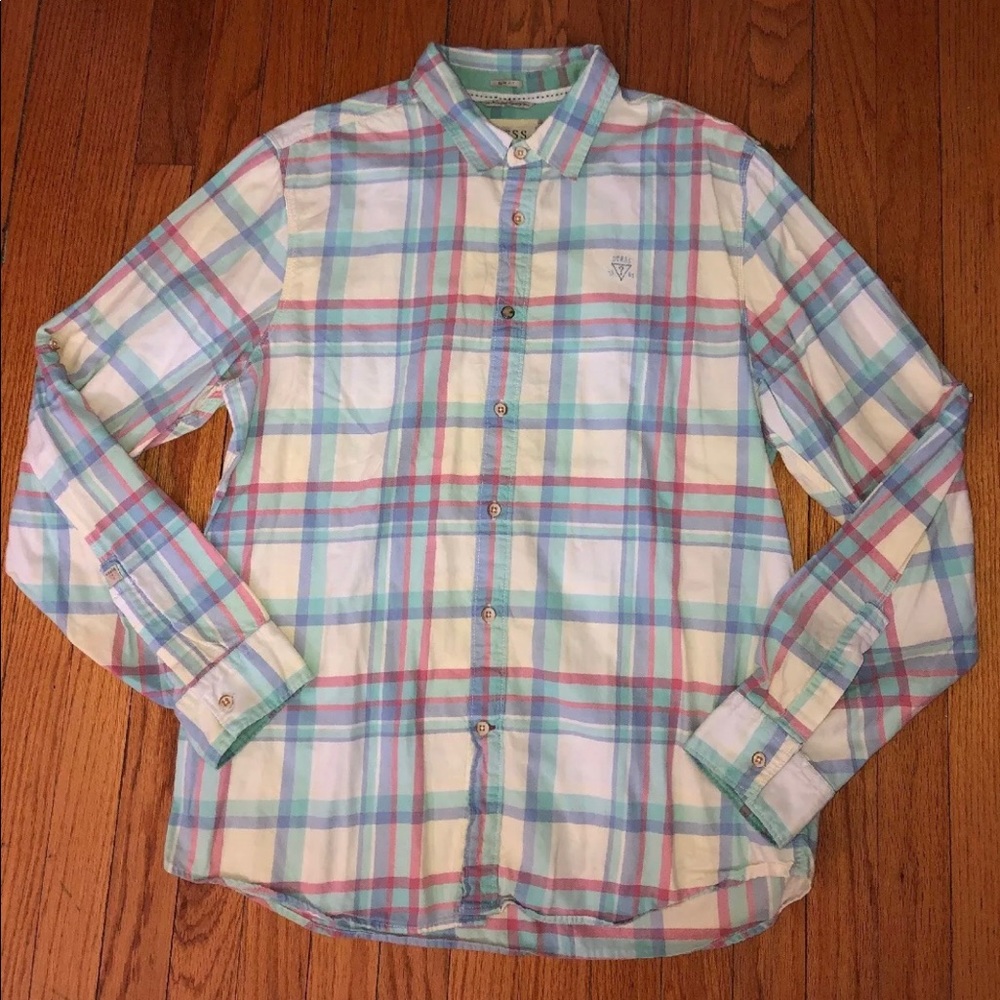 Mens GUESS plaid long sleeve shirt L